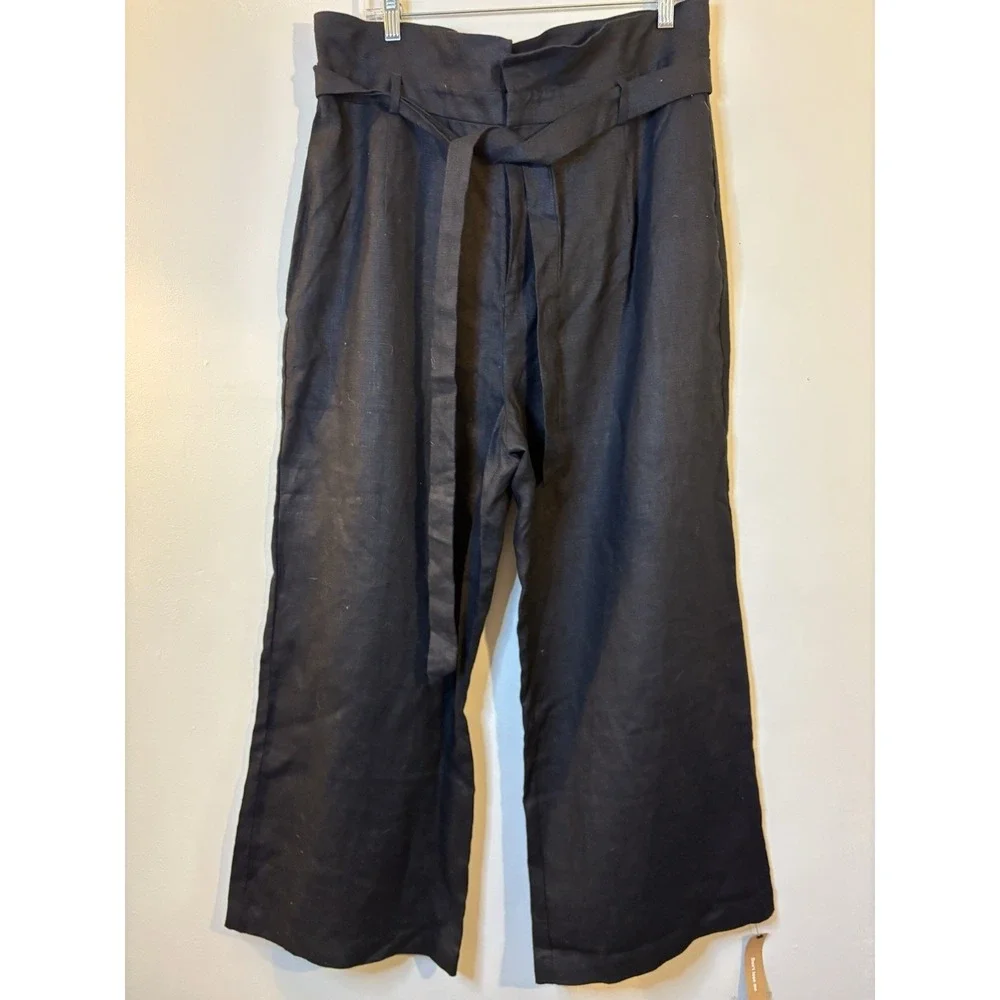 NWT‎ REFORMATION Black High Rise Wide Leg Linen Pants 14 NEW